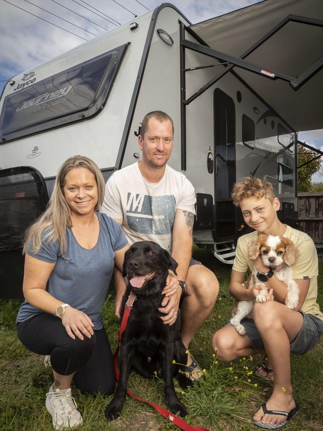 Katie Otto with husband Greg, 14-year-old son Max and dogs Alfie and Sherman. Picture: Chris Kidd