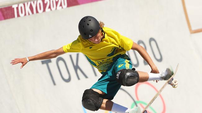 Keegan Palmer on his way to winning gold at the Tokyo Olympics and a bonus $5000 from Triguboff. Picture: Getty Images