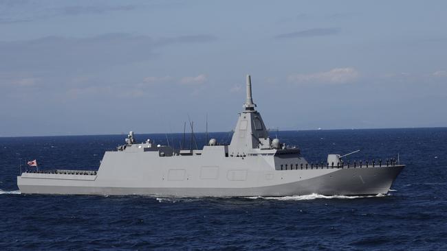 The Japan Maritime Self-Defence Force stealth frigate JS Mogami (FFM-1). Picture: Getty Images