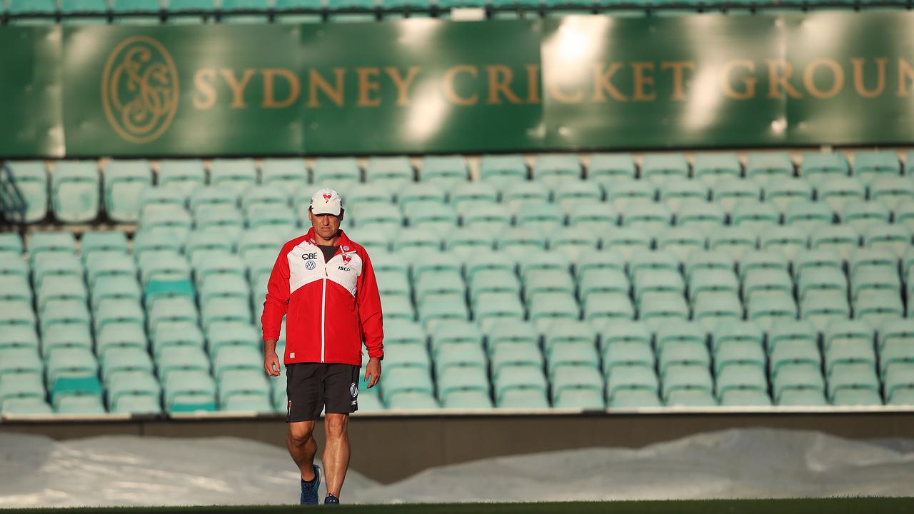 Sydney AFL coach John Longmire backed the idea of a drop-in pitch at the SCG this week. 