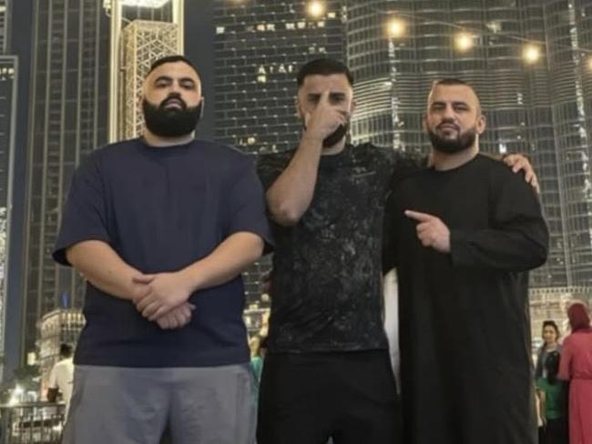 Kickboxer Salim Aschna has become the latest figure with ties to Melbourne’s underworld to relocate to the Middle East.(L-R) Khalil Popal, Idress Kheyali, Salim Aschna  in Dubai