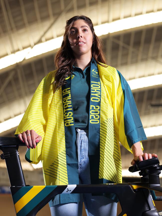 ADELAIDE, AUSTRALIA - MAY 20: Australian athlete Georgia Baker poses during the Australian Tokyo Olympic Games Cycling Squad Announcement at Adelaide SuperDome on May 20, 2021 in Adelaide, Australia. (Photo by Daniel Kalisz/Getty Images)