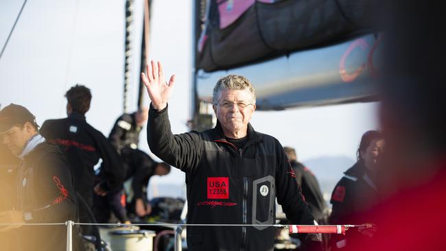 Comanche sails up the River Derwent en route to a stunning line honours victory. Picture: RICHARD JUPE