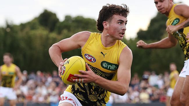 MELBOURNE . 0403/2023.  AFL .  Melbourne vs Richmond practise match at Casey Fields, Cranbourne.  Richmonds Steely Green  during the 3rd qtr.   . Pic: Michael Klein