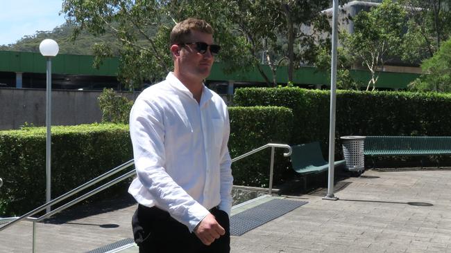 Luke Maloney arriving at Gosford Local Court for a previous appearance charged with intentionally choking a police officer. Picture: Richard Noone