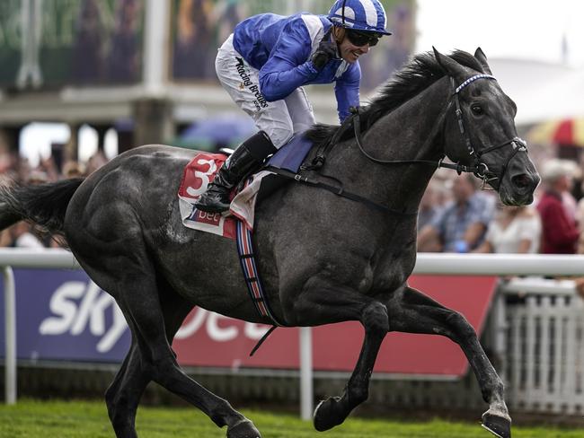 Jim Crowley salutes as Muntahaa crosses the line to win The Ebor at York. Picture: Getty Images