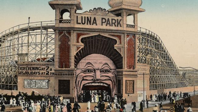 A colourised postcard image of Luna Park around the time of its opening in December 1912. Picture: State Library of Victoria