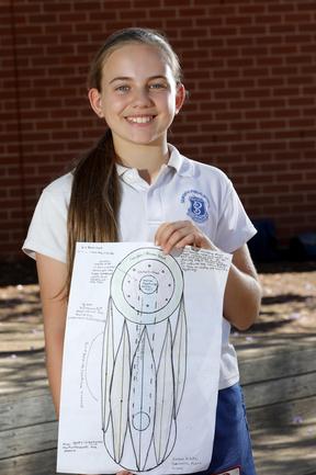 Amber Riddle, Year 6, Seaforth Public School with her design. Picture: Damian Shaw