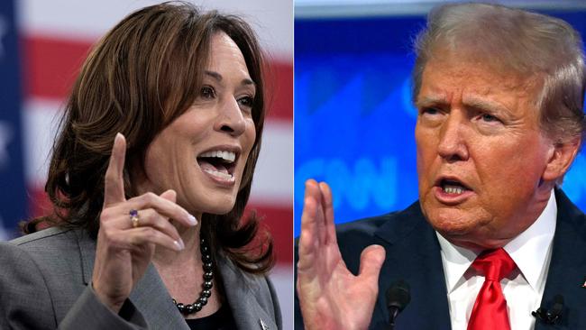 (COMBO) This combination of file pictures created on August 3, 2024 shows US Vice President and 2024 Democratic presidential candidate Kamala Harris speaking on March 26, 2024, in Raleigh, North Carolina; and former US President and Republican presidential candidate Donald Trump speaking  in the first presidential debate with US President Joe Biden in Atlanta, Georgia, on June 27, 2024. Harris's campaign on August 3, 2024, dismissed  Trump's announcement that he was willing to debate her on the conservative Fox News network, after he declined to participate in a previously scheduled debate on ABC. "Donald Trump is running scared and trying to back out of the debate he already agreed to and running straight to Fox News to bail him out," her campaign communications director Michael Tyler said in a statement. "He needs to stop playing games and show up to the debate he already committed to on Sept 10." (Photo by Brendan Smialowski and ANDREW CABALLERO-REYNOLDS / AFP)