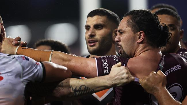 Josh Aloiai fires up aginst the Tigers. Picture: Getty