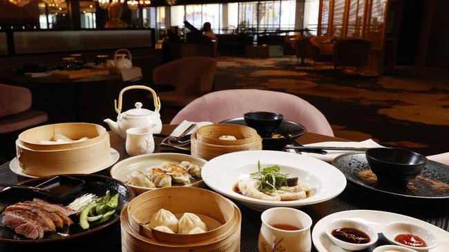 Duck pancakes, barramundi fillet, pork and prawn shu mai, vegetable gyoza and pork xiao long bao at Chut, at West HQ in Rooty Hill. Picture: Jonathan Ng