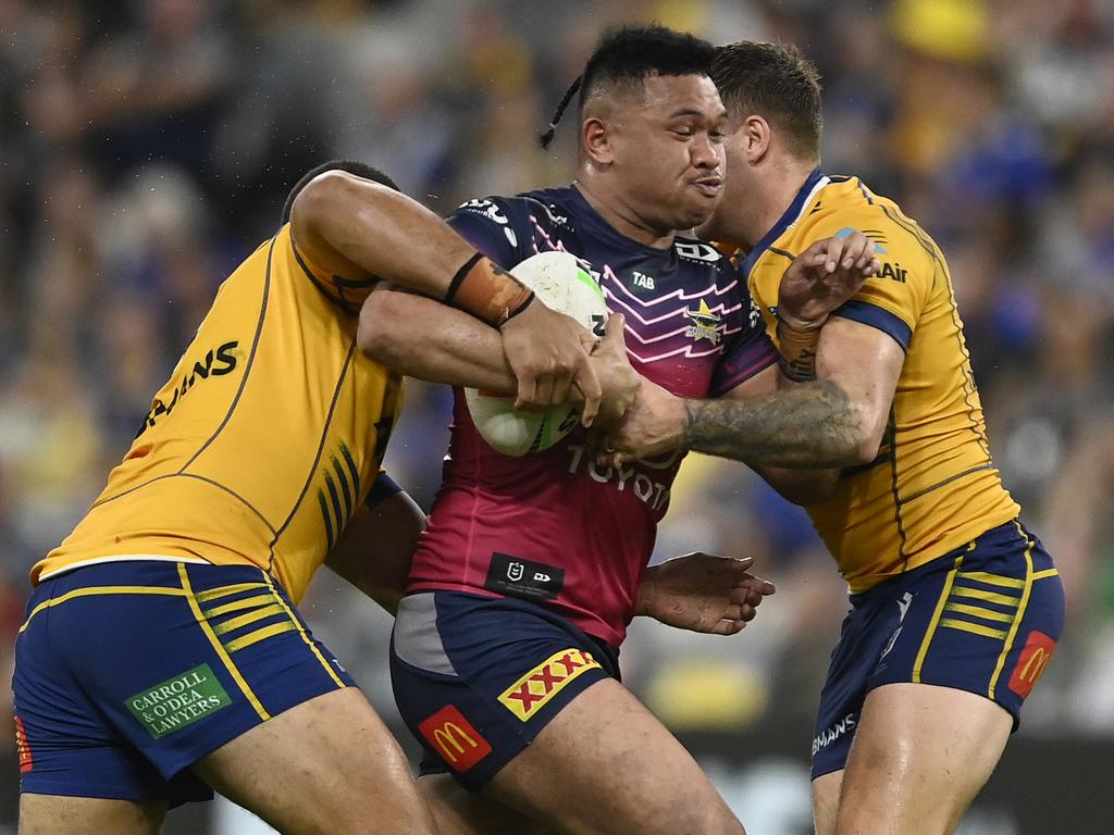 Taumalolo’s whopping 10-year deal could cost them young back-rower Kulikefu Finefeuiaki. Picture: Ian Hitchcock/Getty Images