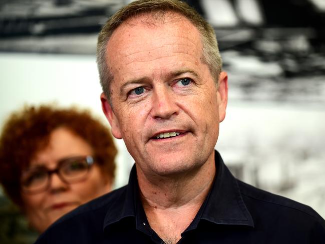 The Leader of the Opposition, Bill Shorten in Townsville meeting Emergency Services Personnel. Picture: Alix Sweeney