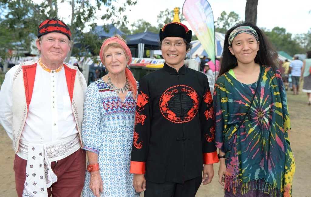 L-R Nicholai von Tonslamann, Rita Davidson, Tony Widjaya and Chan Pey-Tzu at the Cultural Festival held at the Heritage Village on Sunday. Photo: Chris Ison / The Morning Bulletin. Picture: Chris Ison