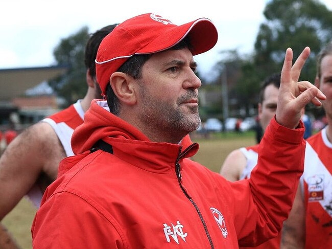 Warrandyte coach Anthony McGregor in the Eastern Football League (EFL). Picture: Davis Harrigan