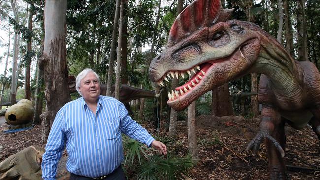 Clive Palmer at his Coolum Resort wth Tony the Dinosaur