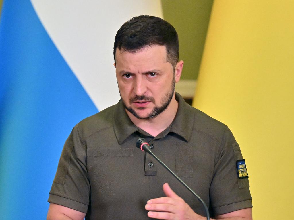 Ukrainian President Volodymyr Zelensky speaks during a joint press conference with Prime Minister of Luxembourg. Picture: Sergei Supinksy/AFP