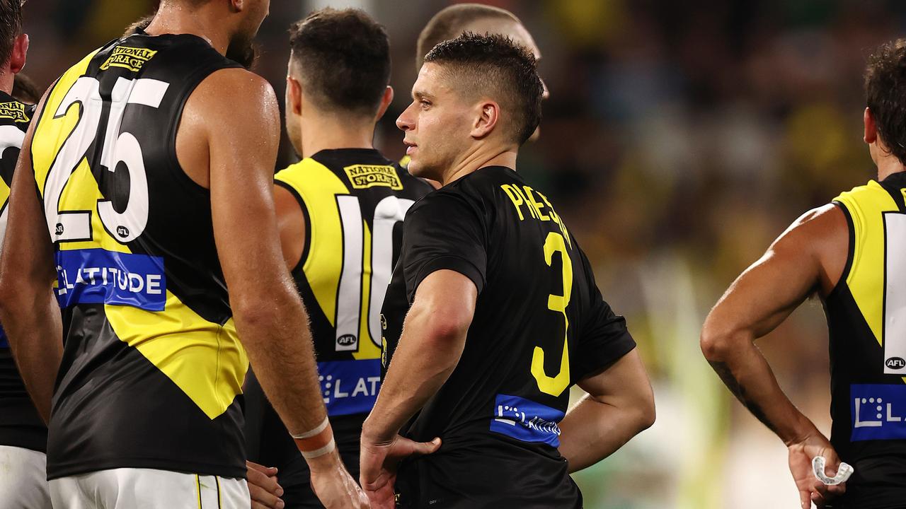 The Tigers subbed Dion Prestia out of their round 1 loss to Carlton in the second quarter after another hamstring injury. Picture: Michael Klein