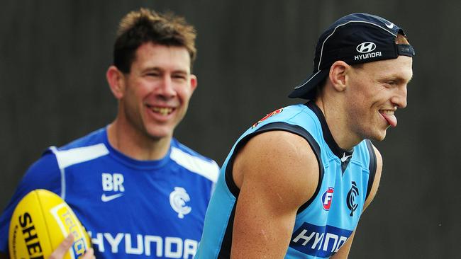 Brett Ratten and Mitch Robinson during their time at Carlton together.