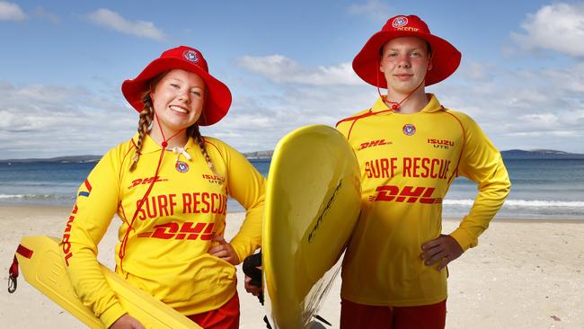 Siblings Chloe Webb 16 and Thomas Webb 14 of Kingston Beach Surf Life Saving Club will be on patrol Boxing Day at Kingston Beach.  Picture: Nikki Davis-Jones