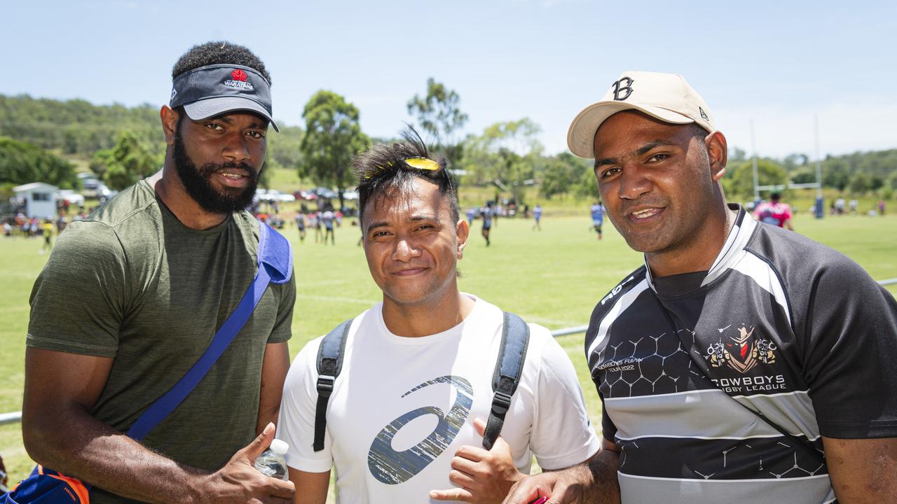 Getting ready to play for the Matthew Walters Memorial team are (from left) Paul Waqavatu, Jason Tigarea, Akariva Nasila at the Warriors Reconciliation Carnival at Jack Martin Centre, Saturday, January 25, 2025. Picture: Kevin Farmer