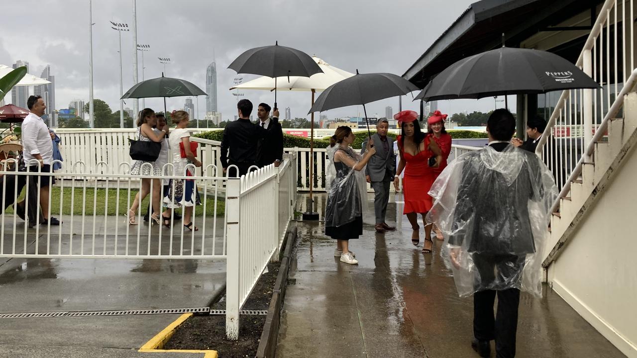 Scenes at the original Gold Coast Magic Millions meeting in January which was called off after a heavy downpour. Picture: Greg Stolz