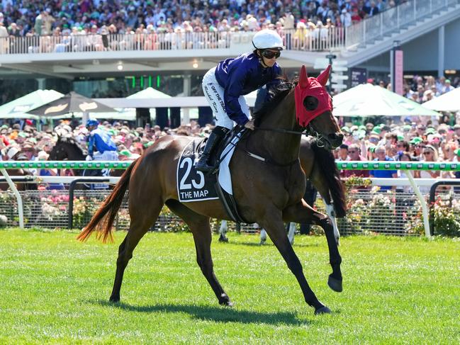 The Map, ridden by Rachel King, on the way to the barriers for the 2024 Melbourne Cup. Picture: George Sal/Racing Photos via Getty Images