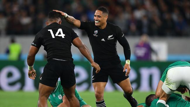 Aaron Smith and Sevu Reece of the All Blacks. Photo by Richard Heathcote – World Rugby/World Rugby via Getty Images