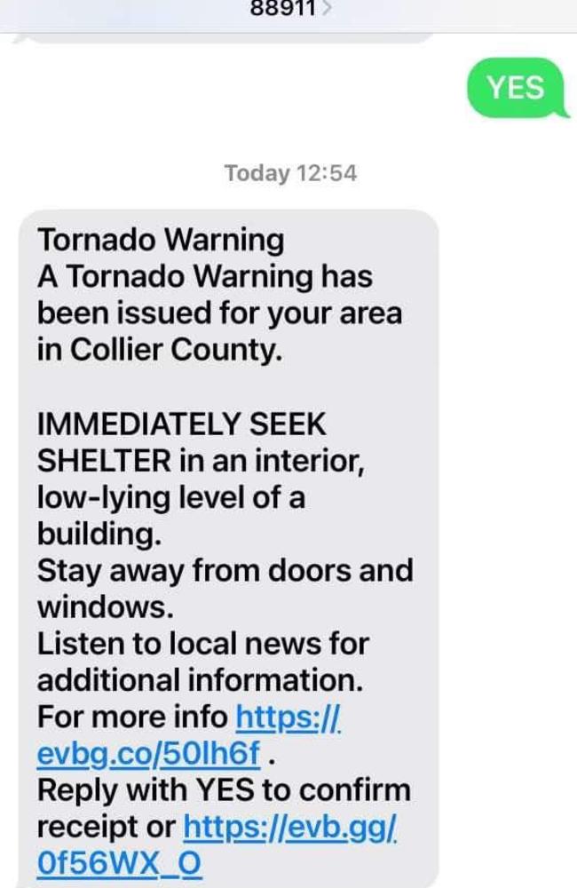 A Tornado Warning that was issued in Collier County ahead of the arrival of Hurricane Milton. Photo: Supplied