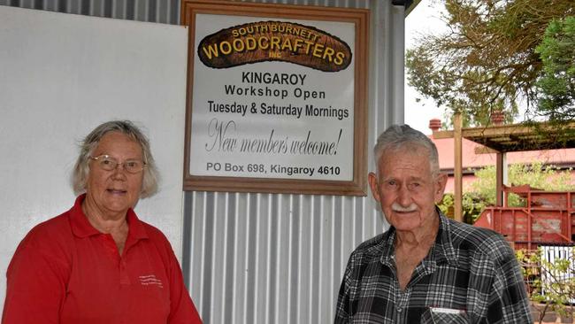 JOIN IN: Pamela Campbell and Peter Peacey at the South Burnett Woodcrafters clubhouse. Picture: Madeline Grace