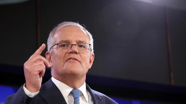 Prime Minister Scott Morrison was asked why he hadn’t better prepared for the ‘hunger games’ challenge of rapid antigen tests after the vaccine rollout. Picture: NCA/ Gary Ramage