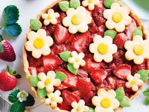 Strawberry, rhubarb and apple pie.