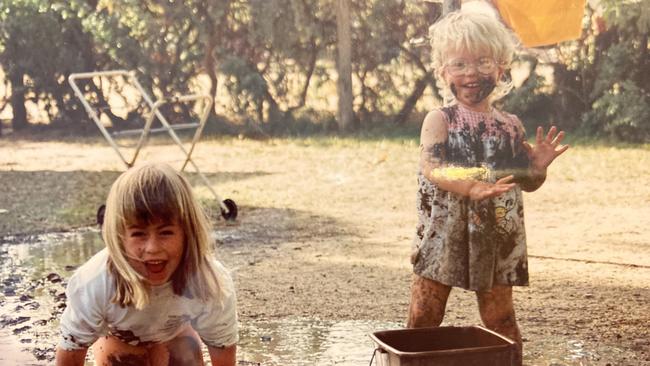 Alex and Virginia Tapp as young girls on the family farm.