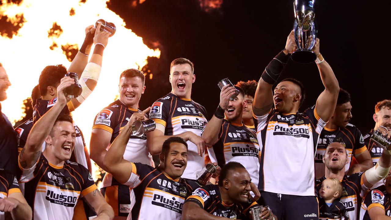 The Brumbies celebrate winning the Super Rugby AU Grand Final in September. Picture: Cameron Spencer/Getty Images