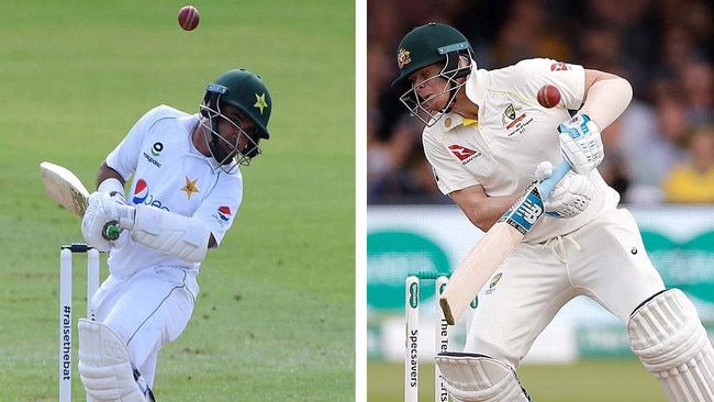 Abid Ali of Pakistan ducks under a bouncer; Steve Smith evades a short ball during the last Ashes series.