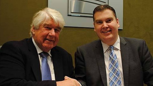 Former Playford Council CEO Dr Mal Hemmerling and Mayor Glenn Docherty in 2015. 