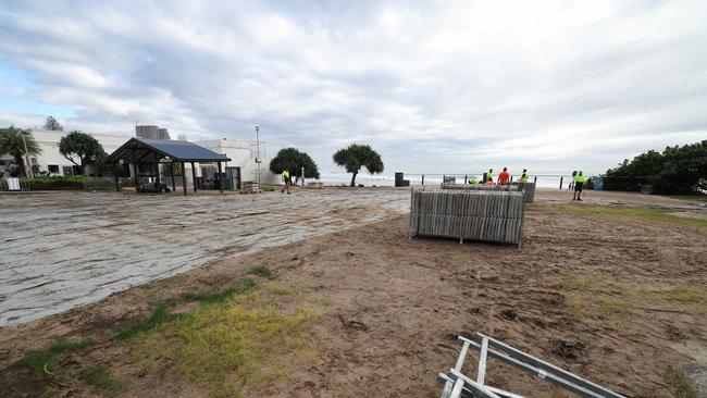 A succession of surf events, most recently the World Surf League, have destroyed picnic hub Burleigh Hill, leaving the Gold Coast's beauty spot a stinking mud pit. Pic Annette Dew