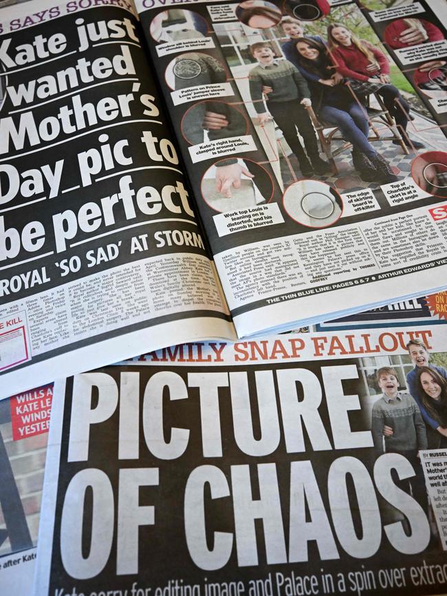 A picture shows stories in Britain's national newspapers. Picture: Paul Ellis/AFP