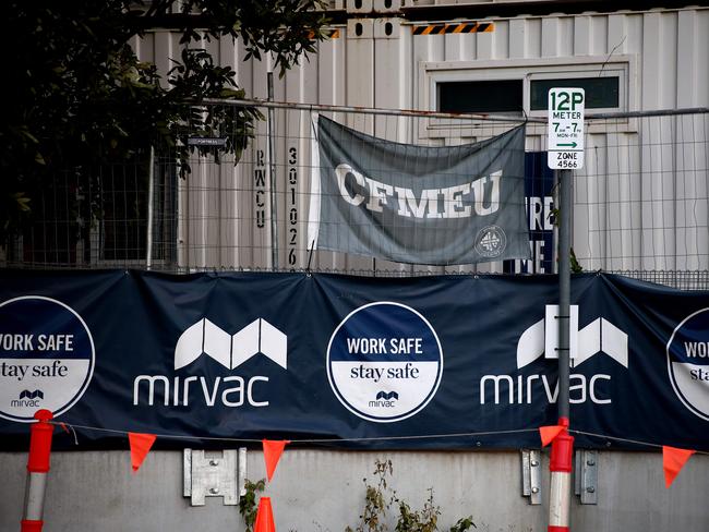 Generic CFMEU signage on a building site at Newstead, Brisbane. Newstead Friday 19th July 2024 Picture David Clark