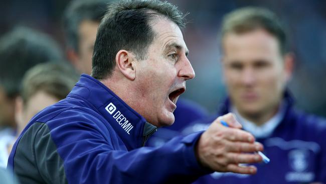 Ross Lyon gives his players instructions. Picture: Sarah Reed