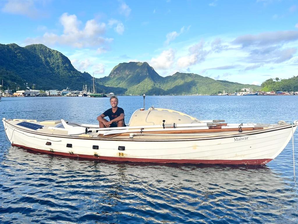 Tom Robinson aboard his rowboat in America Samoa