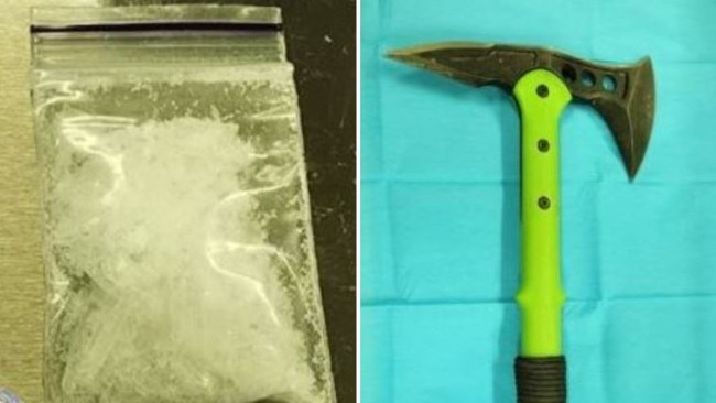 Police allegedly found cocaine and an axe in the man’s car.