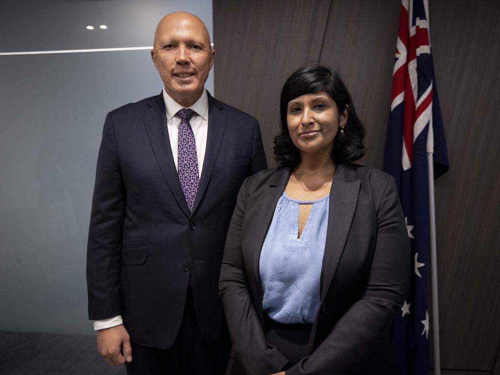 Peter Dutton and Aston Liberal candidate Roshena Campbell. Picture: Arsineh Houspian.