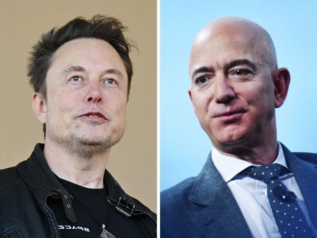 Elon Musk accused Jeff Bezos of telling people to sell Tesla stock. Pictures: Getty