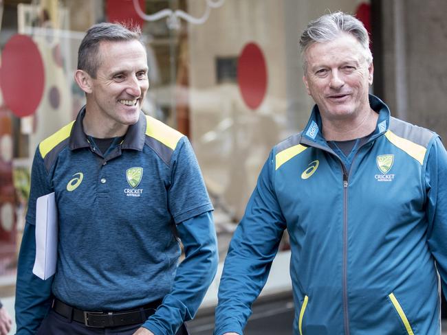 Media manager Brian Murgatroyd and former captain Steve Waugh were also spotted out and about in London. Picture: Ella Pellegrini