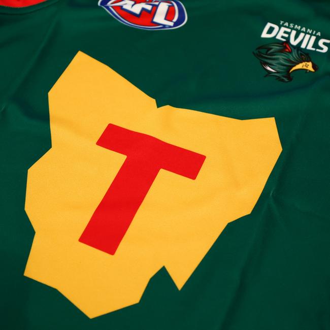 The Tasmania Devils inaugural jumper. (Photo by Michael Willson/AFL Photos via Getty Images)