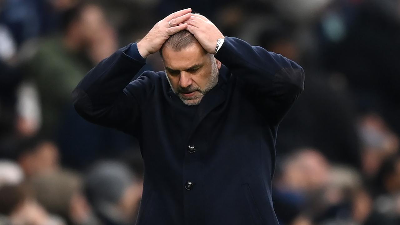 Ange Postecoglou reacts to Tottenham’s loss to Aston Villa. (Photo by Justin Setterfield/Getty Images)