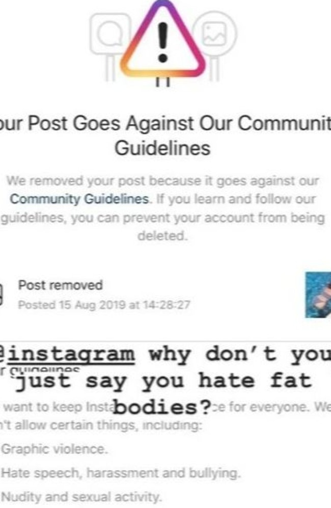 Instagram banned the bikini body for violating community guidelines. Picture: Instagram