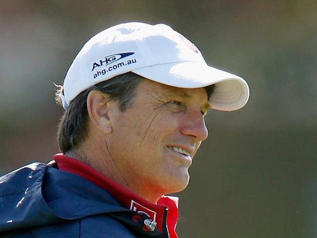 MELBOURNE, AUSTRALIA - DECEMBER 11: Coach Paul Roos looks on during a Melbourne Demons AFL pre-season training session at AAMI Park on December 11, 2015 in Melbourne, Australia. (Photo by Darrian Traynor/Getty Images)