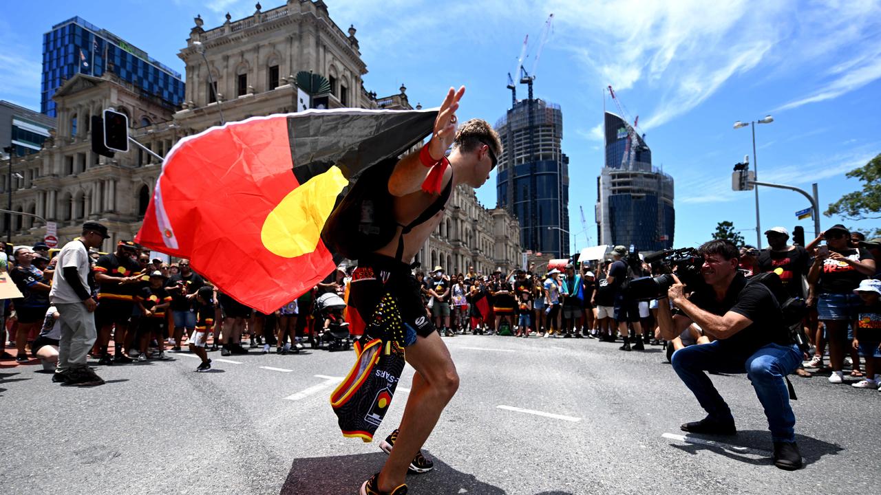 Protesters take part in an Invasion Day rally and march in Brisbane, coinciding with Australia Day. Picture: NCA Newswire / Dan Peled